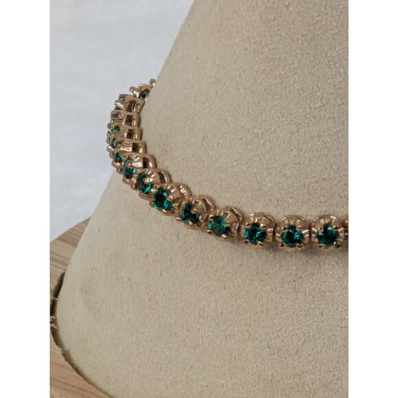 Lab Emerald Tennis Bracelet 7" UTC S925 10K Gold Vermeil China Green Stones - Picture 2 of 8